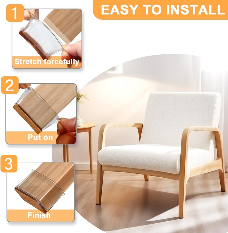Rusido Chair Leg Floor Protectors Rectangle, Silicone Chair Leg Protectors for Hardwood Floors, Chair Leg Caps Covers Protect Wooden Floors from Scratching 20 Pcs Medium (Fit Perimeter 3-3/4'' to 4-7/8'') - Image 3