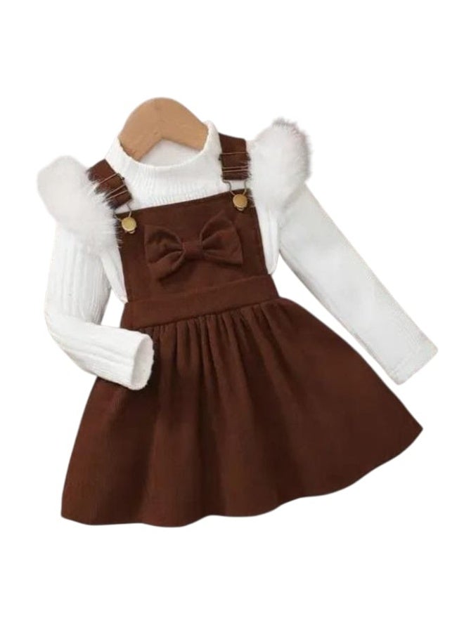 Girls' suede bodysuit with frill trim, sizes 5-10 years