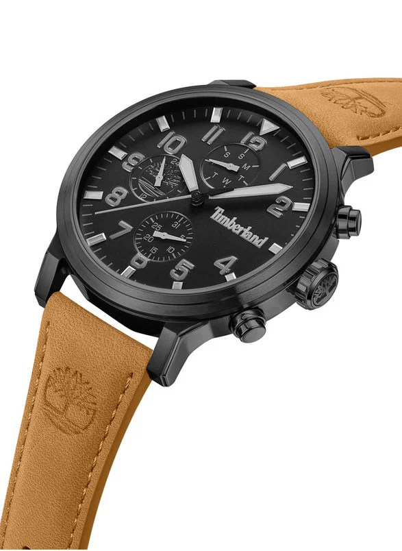 تمبرلاند Timberland Driscoll Multifunction - Mens Watch - Black Case, Black Dial, Tan Leather Strap