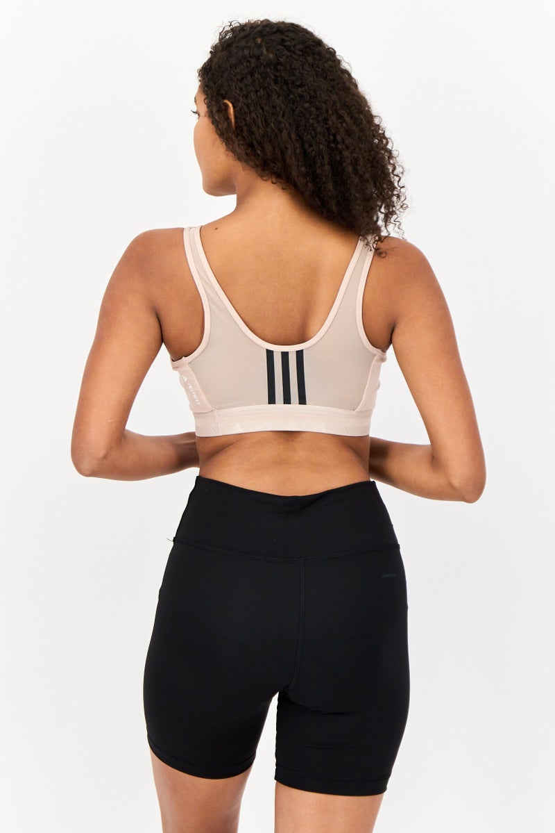 Adidas Women Brand Logo Padded Sports Bra, Cream - Image 2
