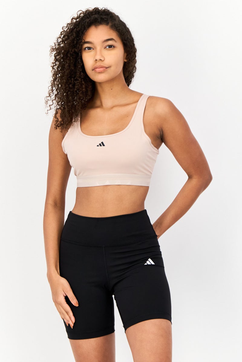 Adidas Women Brand Logo Padded Sports Bra, Cream - Image 1