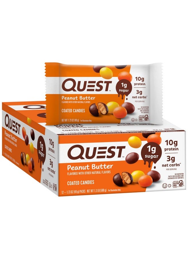 QUEST NUTRITION - Quest Nutrition Coated Candies, Peanut Butter, 1g Sugar, 10g Protein, 4g Net Carbs, Gluten Free, Keto Friendly, 12 Count - Image 1