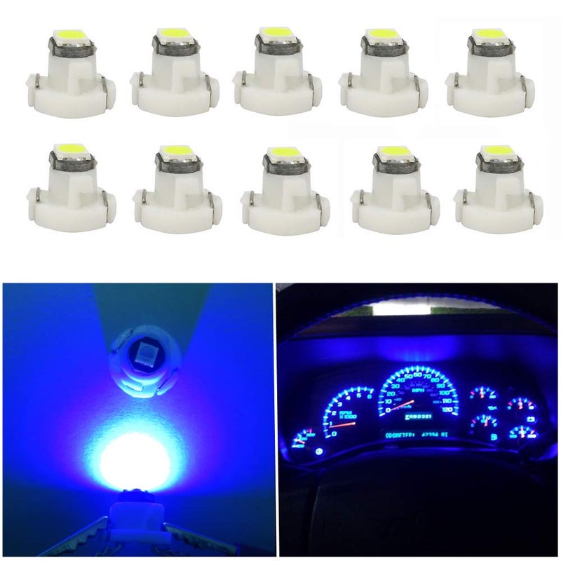 WLJH 10x Blue T3 Neo Wedge Led 3030 SMD Chip 8mm Base Car Instrument Cluster Light Dashboard Gauge HVAC AC Heater Climate Control Lamps Switch Indication Interior Bulb Replacement