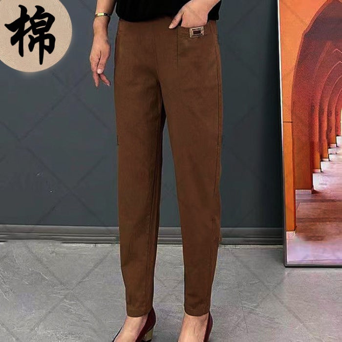 Women'S Elastic Waist Pure Cotton Pants Spring & Fall New Style Casual Loose Large Size Middle-Aged And Elderly Mothers' Harem Pants - Image 1