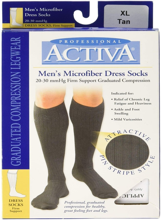 Activa Men's 20-30 mmHg Microfiber Dress Socks, Tan, X-Large - Image 1