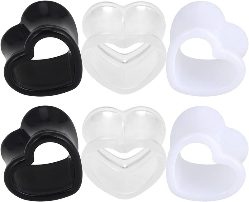 Qmcandy 6pcs/18pcs Heart Shape Acrylic Ear Tunnels Plugs Set Mix Color Stretcher Expander Piercing Tunnels Gauge 6G-7/8 inch - Image 1
