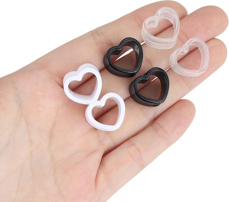 Qmcandy 6pcs/18pcs Heart Shape Acrylic Ear Tunnels Plugs Set Mix Color Stretcher Expander Piercing Tunnels Gauge 6G-7/8 inch - Image 2