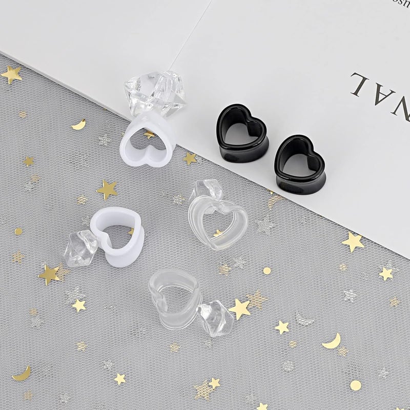 Qmcandy 6pcs/18pcs Heart Shape Acrylic Ear Tunnels Plugs Set Mix Color Stretcher Expander Piercing Tunnels Gauge 6G-7/8 inch - Image 3