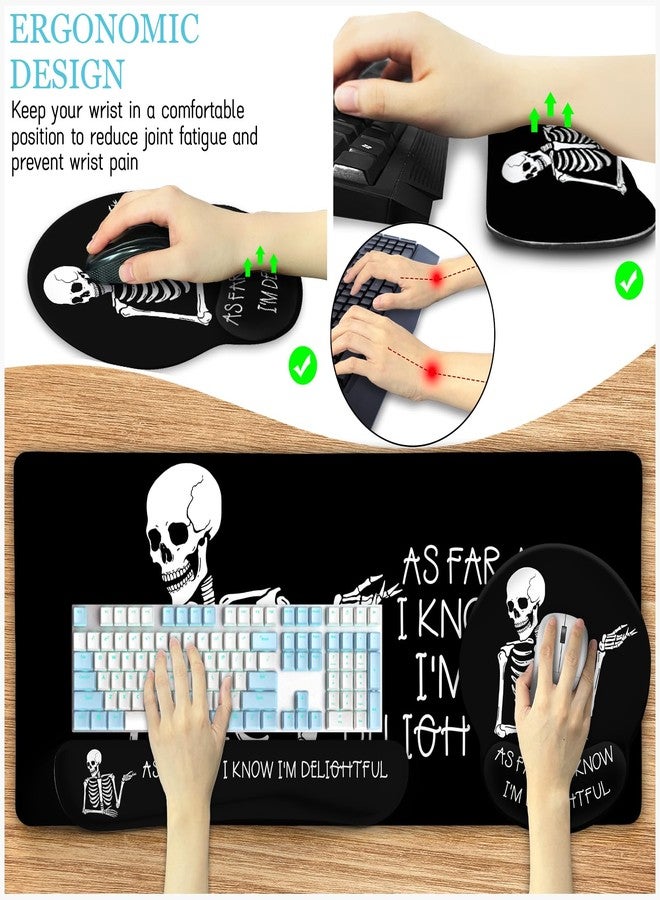 LIMKRIAN Desk Mat Desk Pad, Large Gaming Mouse Pad with Wrist Rest Wrist Support, Ergonomic Mouse Pad Keyboard Mat Wrist Rest, Cup Coaster, Home Office Desk Accessories Decor Supplies, Funny Skeleton - Image 4