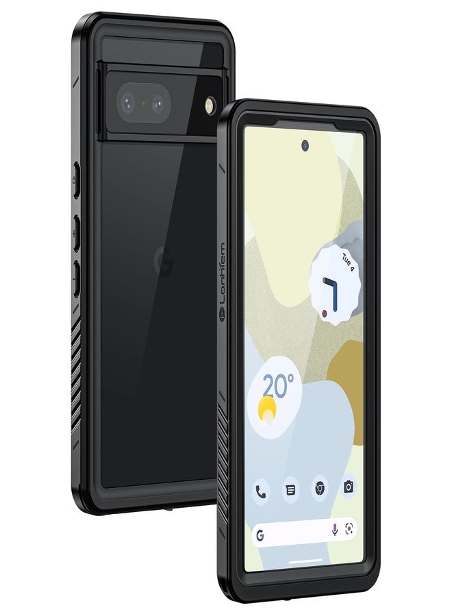 جراب Lanhiem لهاتف Pixel 7، جراب مقاوم للماء والغبار بمعيار IP68 مع واقي شاشة مدمج، غطاء هاتف متين مقاوم للصدمات لكامل الجسم لهاتف Google Pixel 7، أسود/شفاف - Image 1