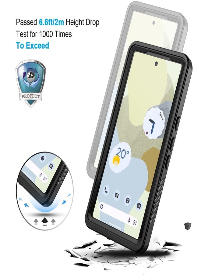 جراب Lanhiem لهاتف Pixel 7، جراب مقاوم للماء والغبار بمعيار IP68 مع واقي شاشة مدمج، غطاء هاتف متين مقاوم للصدمات لكامل الجسم لهاتف Google Pixel 7، أسود/شفاف - Image 5