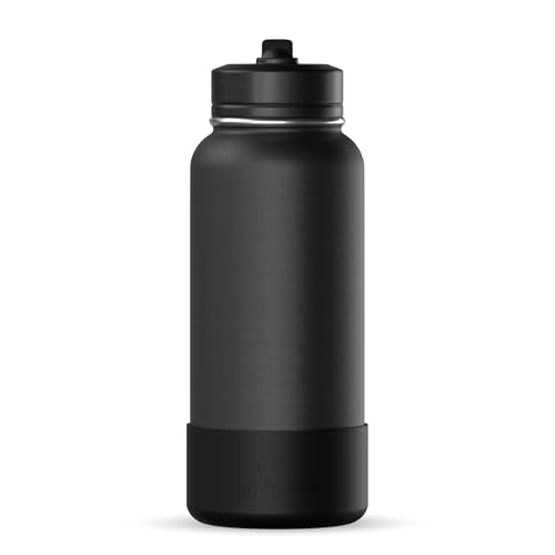 Hydrapeak 32oz Sport Insulated Water Bottle with Straw or Chug Lid Leak  Spill Proof Keeps Drinks Cold for 24 Hours Hot for 12 Hours Premium Stainless Steel Water Bottles 32oz Black