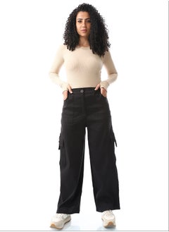 Andora Wide Leg Black Multi-Closure Cargo Pants_Black  - Image 1