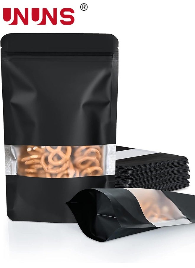 UNUNS 50Pcs Reusable Stand Up Bags,Kraft Paper Bags With Window,Zip Lock Food Storage Bags For Packaging Products,Sealable,15x22cm  - Image 1