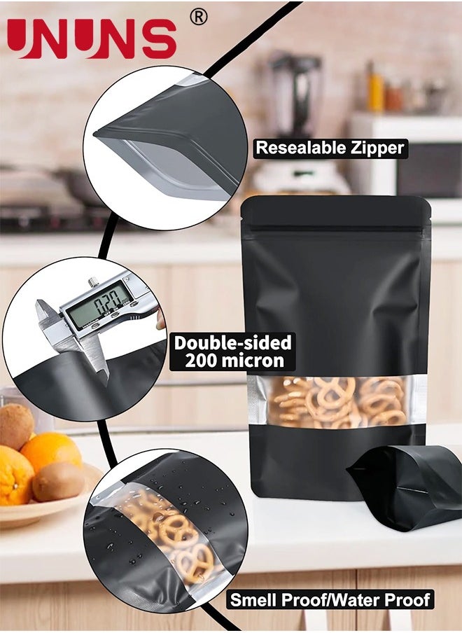 UNUNS 50Pcs Reusable Stand Up Bags,Kraft Paper Bags With Window,Zip Lock Food Storage Bags For Packaging Products,Sealable,15x22cm  - Image 3