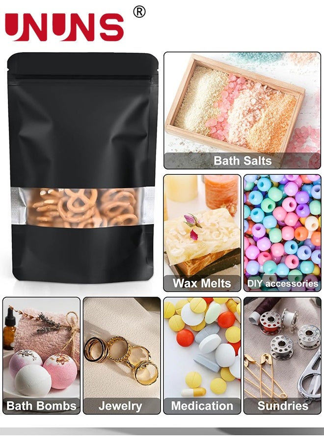 UNUNS 50Pcs Reusable Stand Up Bags,Kraft Paper Bags With Window,Zip Lock Food Storage Bags For Packaging Products,Sealable,15x22cm  - Image 5