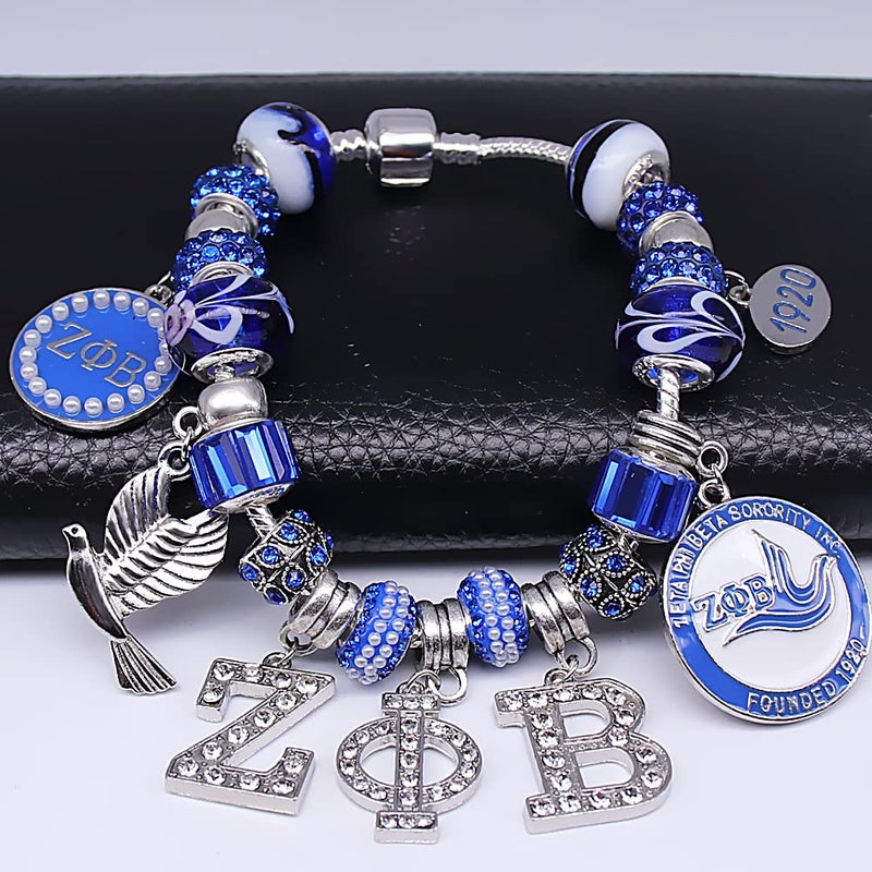 muiot Delicate ZETA sorority society Rhinestone Pendant Blue big hole Glass Bead Bracelet bangle - Image 3