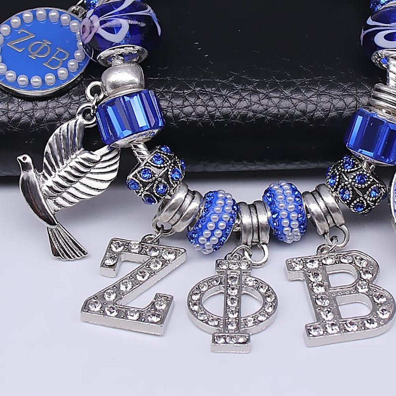muiot Delicate ZETA sorority society Rhinestone Pendant Blue big hole Glass Bead Bracelet bangle - Image 4