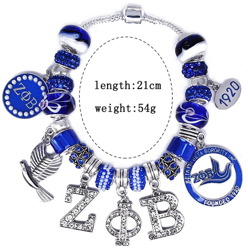 muiot Delicate ZETA sorority society Rhinestone Pendant Blue big hole Glass Bead Bracelet bangle - Image 2