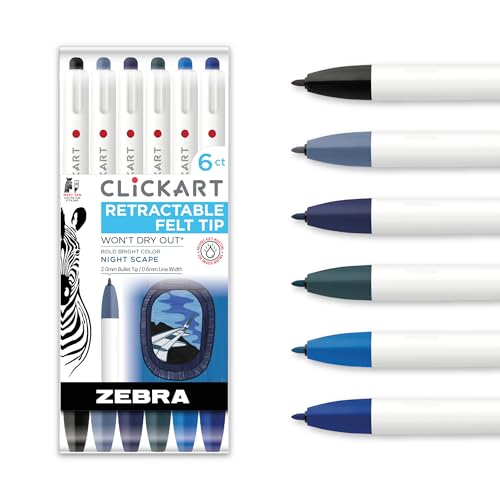Zebra Pen CLiCKART Retractable Felt Tip Pen Assorted Ink Nightscape Colors 06mm Fine Point Moisture Absorbing to Prevent Drying Out No Bleed Ideal for Journaling and Drawing 6Pack 69116 - Image 1