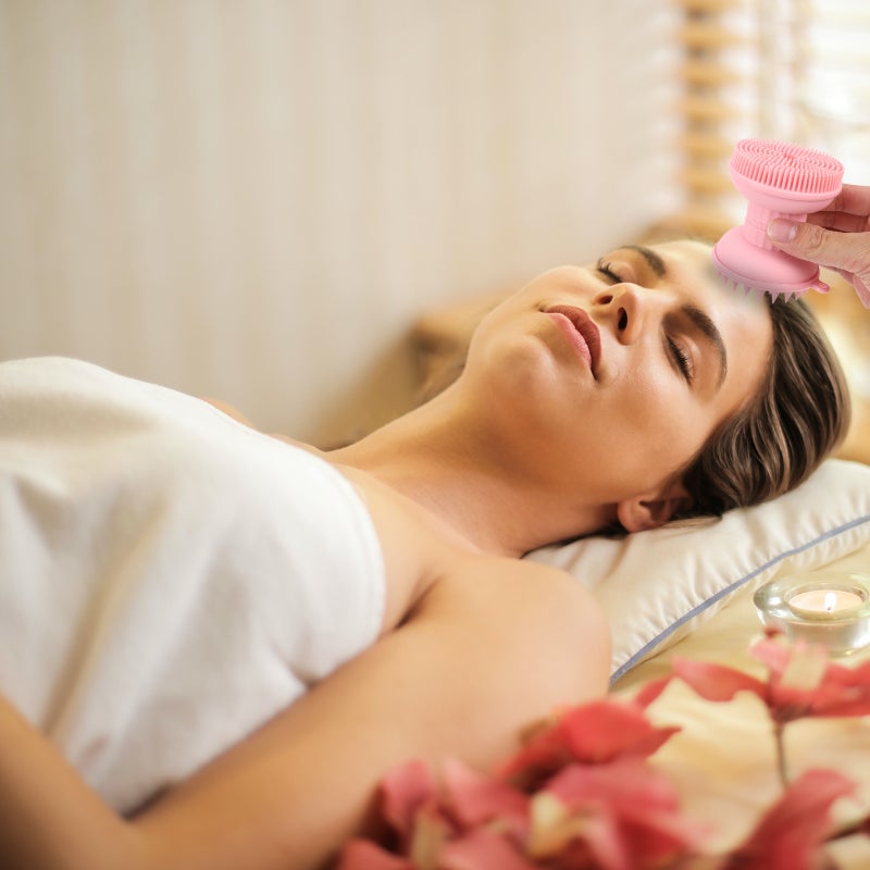 💄 فرشاة تدليك فروة الرأس للاستحمام وردي مقاس ٨ ٥ ٧ ٧ سم لإزالة القشرة مجموعة واحدة - Image 3