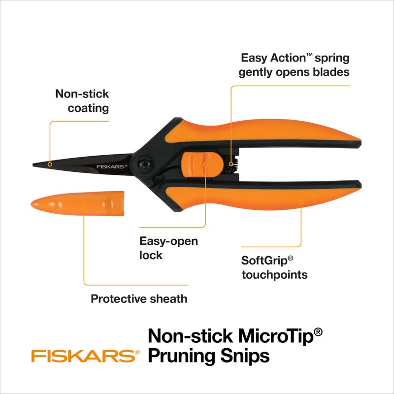 Fiskars 6" Pruning Scissors for Flowers, Buds, Weeds and Small Plants, Garden Snips with Resin Resistant Nonstick Stainless Steel Blades, Gardening Trimmers with Comfortable Handle - Image 2