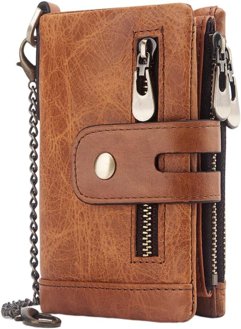 GGOOT Mens Wallets Leather RFID Blocking Card Wallet Men for Men Coin Pocket with Zip Mutifunctional Bifold Wallet with Gift Box Light Brown  - Image 1