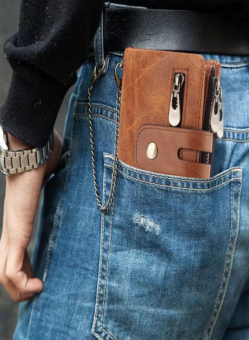 GGOOT Mens Wallets Leather RFID Blocking Card Wallet Men for Men Coin Pocket with Zip Mutifunctional Bifold Wallet with Gift Box Light Brown  - Image 2