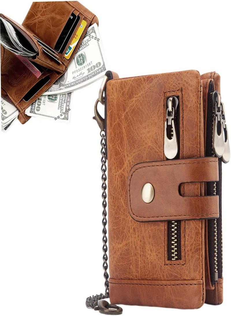 GGOOT Mens Wallets Leather RFID Blocking Card Wallet Men for Men Coin Pocket with Zip Mutifunctional Bifold Wallet with Gift Box Light Brown  - Image 3