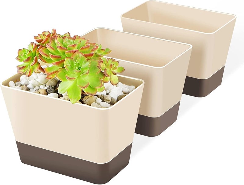 Suream Succulent Pots with Tray, 3 Pack 6 x3.8 Inch Herb Window Boxes Office Cactus Planters Plastic Rectangle Plants Containers with Saucer for Windowsill, Garden Balcony, Porch - Image 1