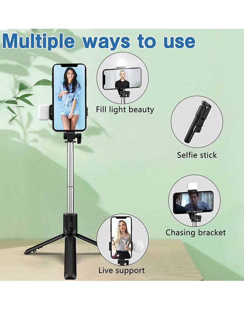 Selfie Stick, Extendable Selfie Stick with LED Fill Light Wireless Remote and Tripod Stand, Portable, Lightweight, big Height extendable 70 cm and Compatible with iphone and Android smartphone