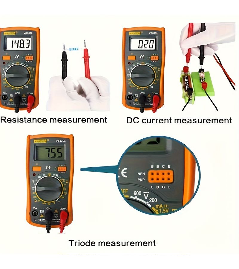 Digital Multimeter Tester Tangerine DC AC Voltmeter Ohm Voltage Amp Meter For Measuring Voltage Current Resistance And Testing Line Continuity - Image 4