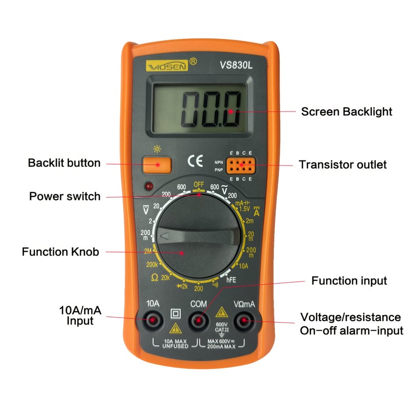 Digital Multimeter Tester Tangerine DC AC Voltmeter Ohm Voltage Amp Meter For Measuring Voltage Current Resistance And Testing Line Continuity - Image 2