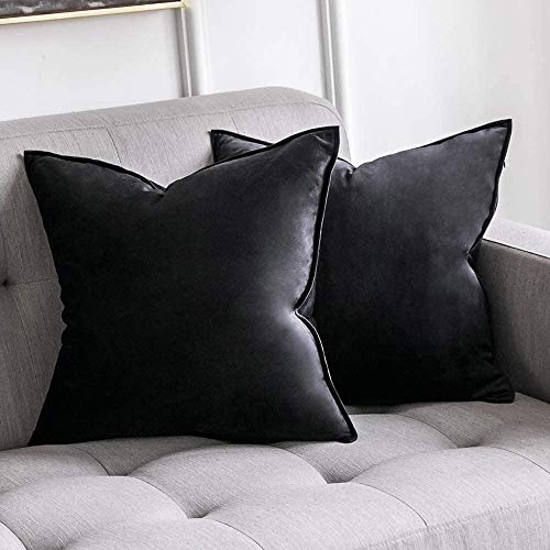 Khooti Decorative Velvet Square Cushion Cover Throw Pillow Cover for Living Room Couch Diwan Single Seater Sofa, Colourful Modern Small 24 x 24 Inches / 60 x 60 cm (Colour - Black)(Set of 1 Piece) C2-200 TC - Image 1