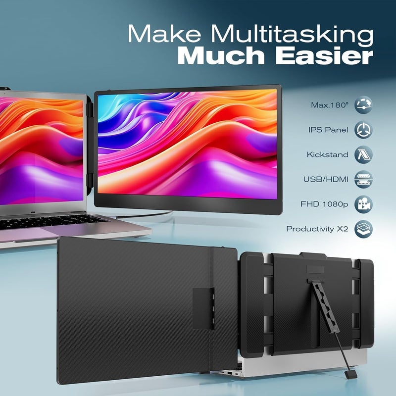 Teamgee Portable Monitor - 14’’ Full HD Second Screen for Laptop - Laptop Screen Extender for 13.3’’-17’’ Mac Windows Chrome - USB-C & HDMI, Black - Image 2