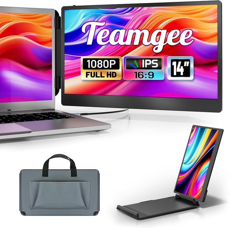 Teamgee Portable Monitor - 14’’ Full HD Second Screen for Laptop - Laptop Screen Extender for 13.3’’-17’’ Mac Windows Chrome - USB-C & HDMI, Black - Image 1