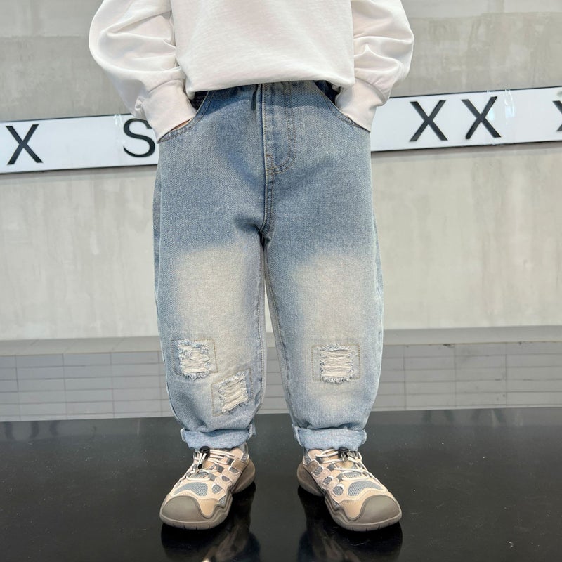 Boys' Ripped Jeans Korean Style Trendy Cool Casual Straight Long Pants - Image 5
