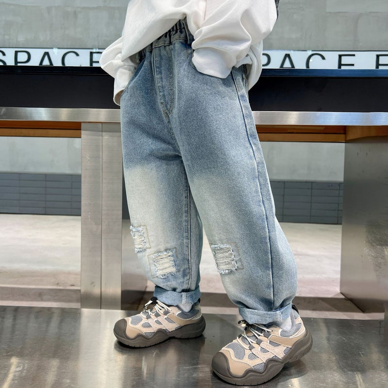Boys' Ripped Jeans Korean Style Trendy Cool Casual Straight Long Pants - Image 3
