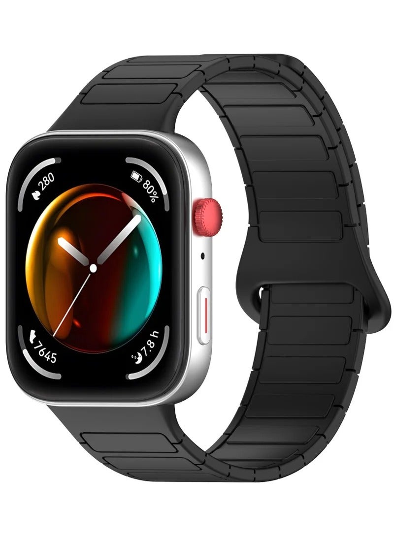 سوار ساعة رياضي من السيليكون/سوار ساعة مغناطيسي لاصق لساعات هواوي الذكية من طرازات Fit 3/Fit 4/Fit 4 Pro/Fit 5، لون أسود - Image 2