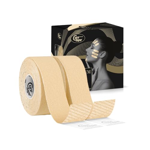 CureTape Beauty Kinesiology Tape | Anti-Wrinkle Face Tape | Face Lift Tape for Toning, Firming & Tightening The Skin | Kinesiology Tape for Face | Soft on The Skin (1'' X 16', 2 Pack) - Image 1