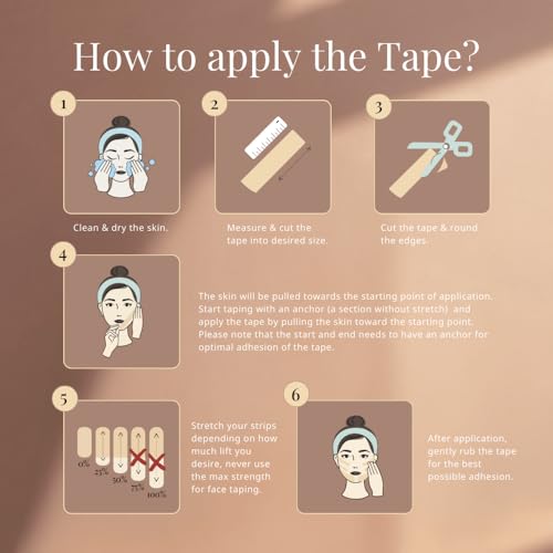 CureTape Beauty Kinesiology Tape | Anti-Wrinkle Face Tape | Face Lift Tape for Toning, Firming & Tightening The Skin | Kinesiology Tape for Face | Soft on The Skin (1'' X 16', 2 Pack) - Image 5