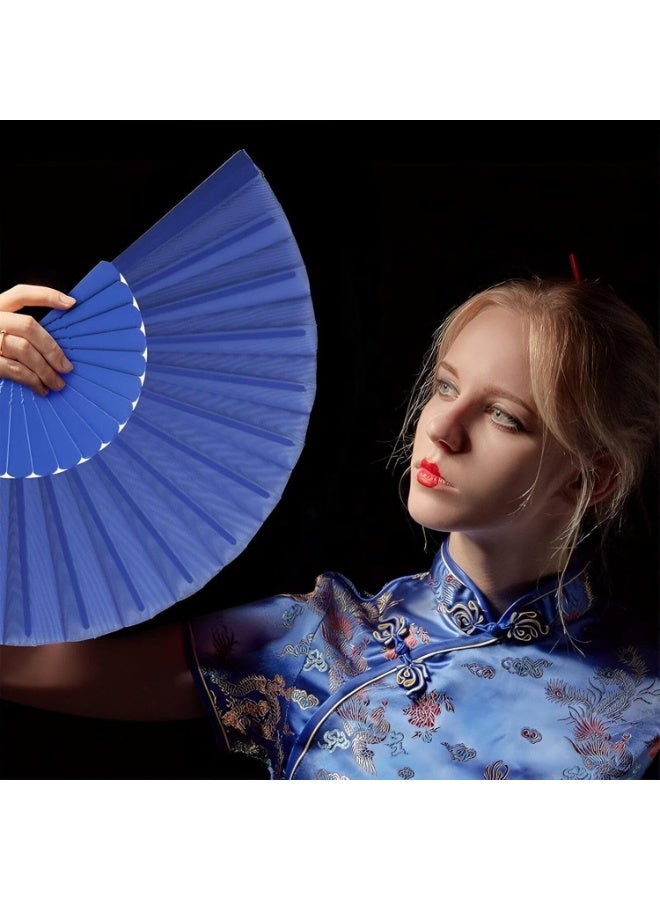 Folding Hand Classic Style Fan, Fabric Hand Held Chinese/Spanish Foldable Fan for Wedding, Party Favor, Performance, Dance, Home Decorations, Festival, Gift (Blue) - Image 3