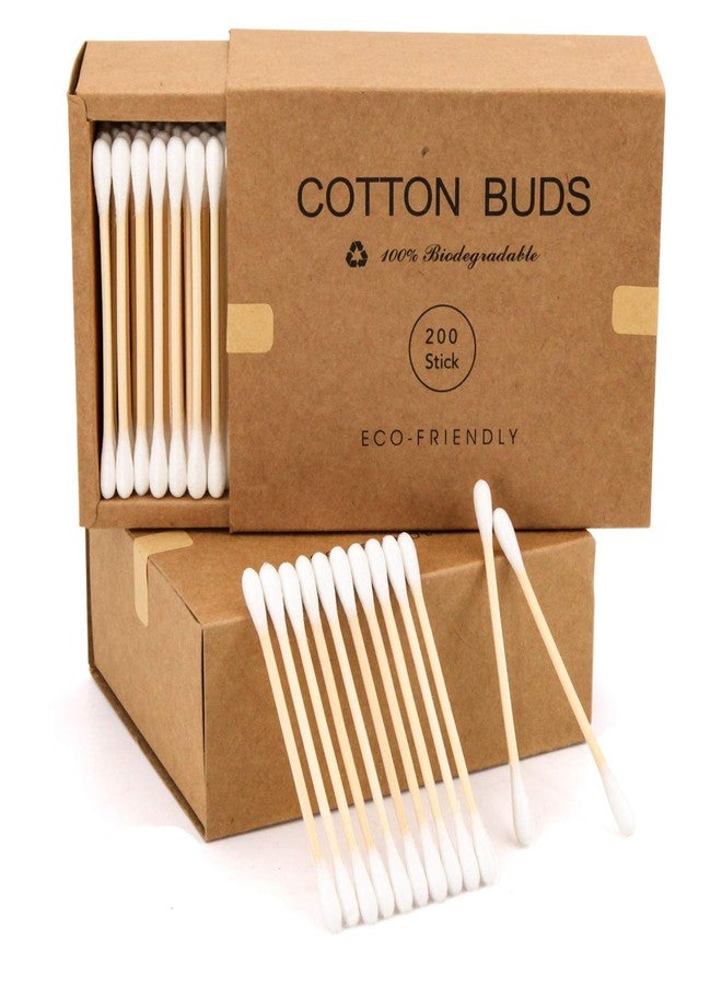eyxformula Bamboo Cotton Swabs 400 Count - Vegan Cotton Buds - Natural Wooden Ear Sticks With Double Tipped - Organic Cotton Swabs For Ear Wax Removal - Image 1