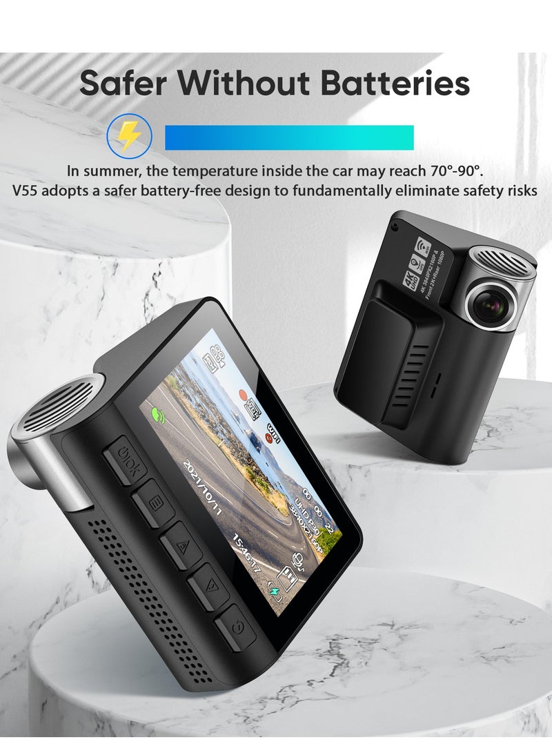 Dash Cam Front and Rear, 4KFull HD Dash Cam, Free 256GB Card, Built-in Wi-Fi GPS, 3-inch IPS Screen, Night Vision, 170° Wide Angle, WDR, 24-hour Parking - Image 2