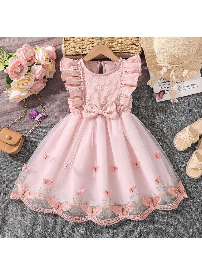 Smarties AE Girls Butterfly Tulle Dress for 4-6 Years | Floral Embroidered Party Dress with Bow | Elegant Princess Birthday Dress | Kids Wedding & Occasion Dress - Image 2