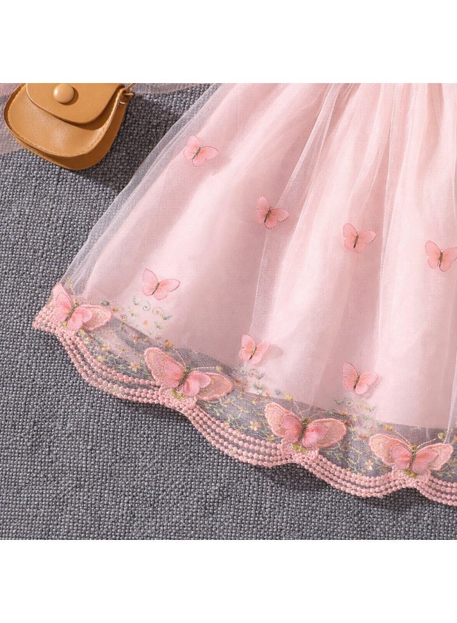 Smarties AE Girls Butterfly Tulle Dress for 4-6 Years | Floral Embroidered Party Dress with Bow | Elegant Princess Birthday Dress | Kids Wedding & Occasion Dress - Image 3