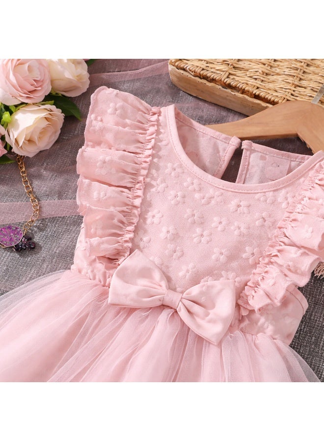 Smarties AE Girls Butterfly Tulle Dress for 4-6 Years | Floral Embroidered Party Dress with Bow | Elegant Princess Birthday Dress | Kids Wedding & Occasion Dress - Image 4