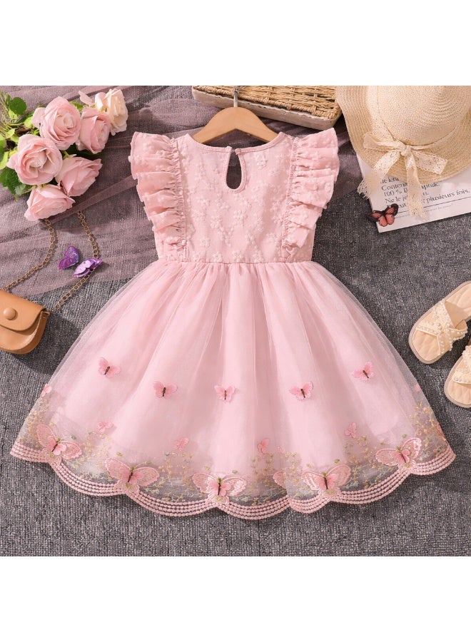 Smarties AE Girls Butterfly Tulle Dress for 4-6 Years | Floral Embroidered Party Dress with Bow | Elegant Princess Birthday Dress | Kids Wedding & Occasion Dress - Image 5