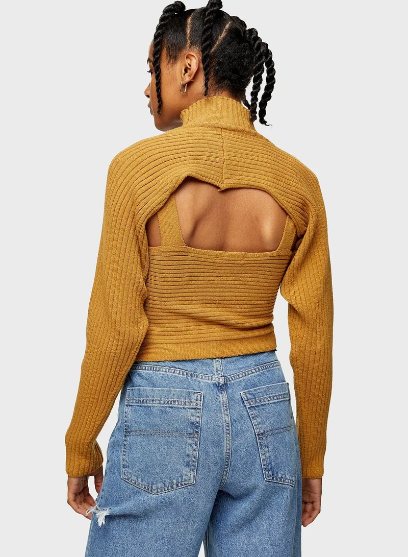 TOPSHOP Rib Funnel Cropped Sweater