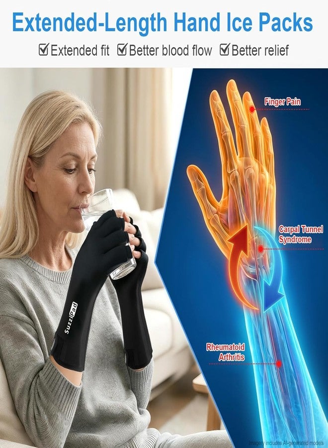 SuzziPad 2PK Hand Ice Pack for Fingers, Wrist & Forearm, Extended Length Reusable Cold Wrap for Arthritis & Carpal Tunnel, Cold Therapy Hand Sleeve for Post-Workout, Tendonitis, Women & Men, M - Image 2